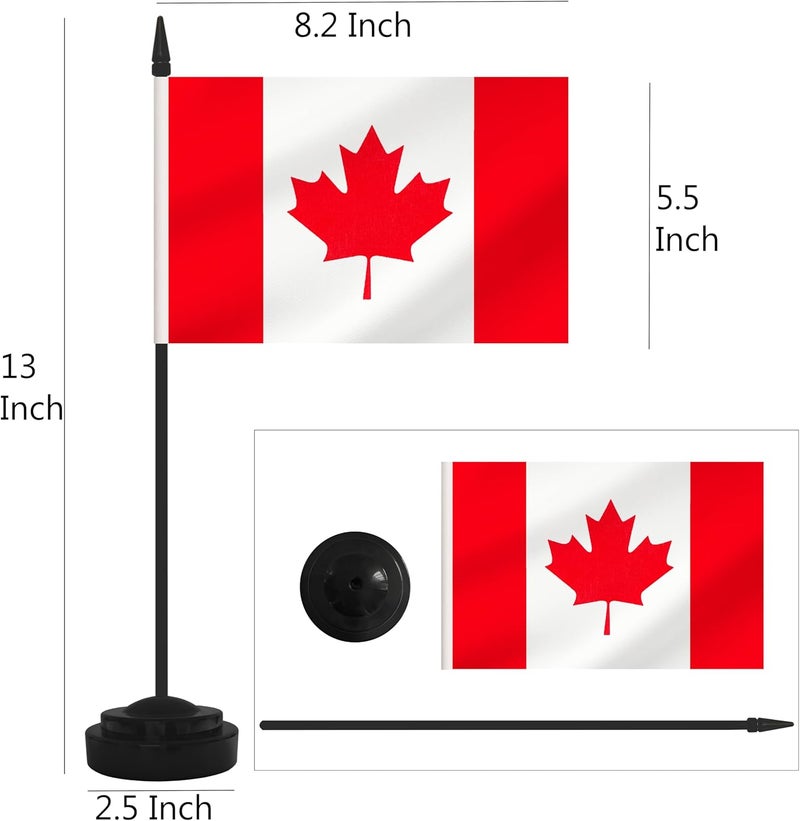 Yamiuo 2 Pack Canada Desk Flag Set, Canadian Desktop Small Miniature Table Office Flag with 12" Black Pole and Black Base, Offices, Classroom, Home, Festival Decoration (Canada) - Image 2